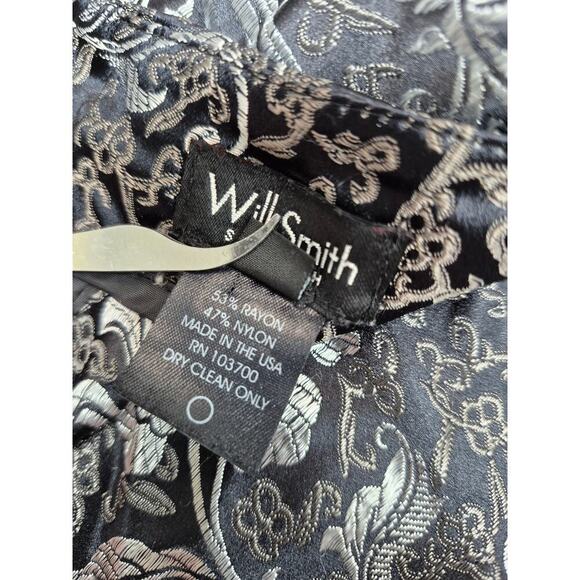 Vtg Willi Smith Pants Black Silver Damask Floral Boot Cut Zip Back Flat Front 8 - Picture 4 of 5